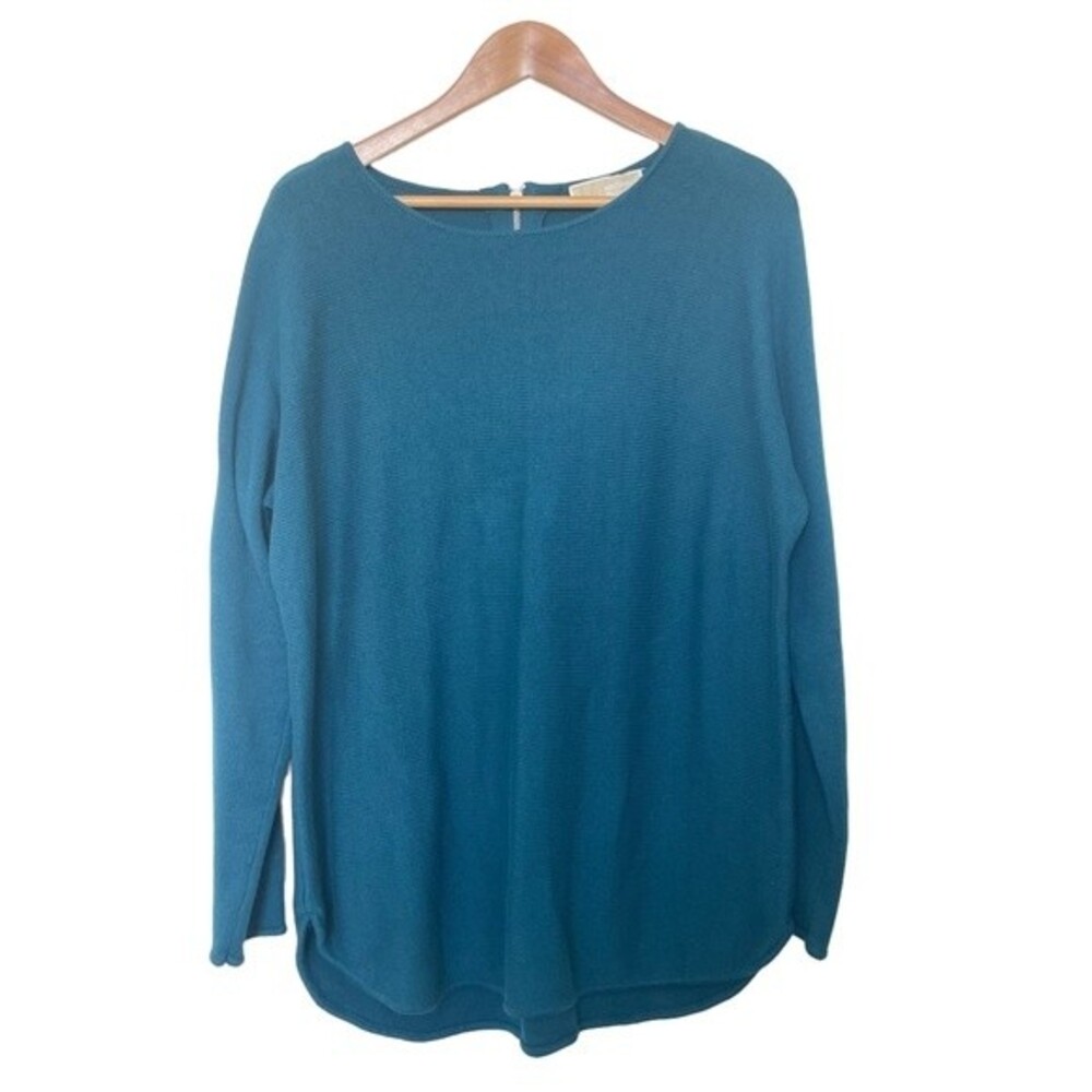EUC Michael Kors Long Sleeve Knit Sweater w/ Zipper at Back. Teal. Size L.